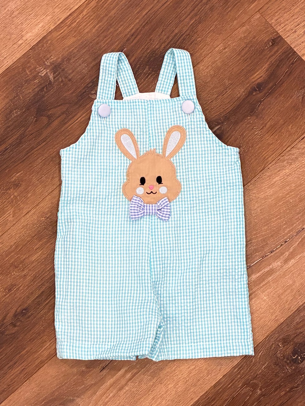 NWT Lil Cactus Blue Gingham Bunny Overall Outfit Jon Jon Rabbit Spring  6-12m